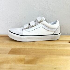 Vans Old Skool V White Suede Canvas Triple Strap Hook Loop Skate Shoes Women 6.5